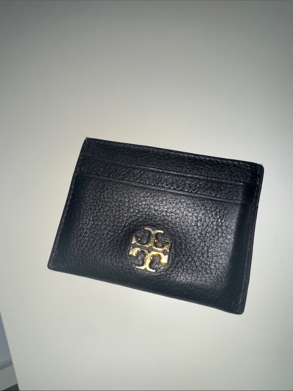 Tory Burch Black Leather Card Holder with Gold Logo